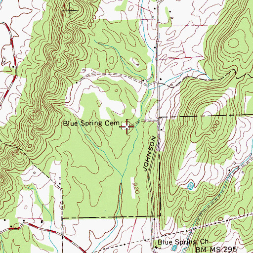 Topographic Map of Blue Spring Cemetery, TN