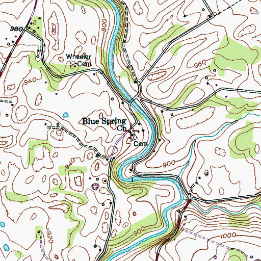 Topographic Map of Blue Spring Church, TN