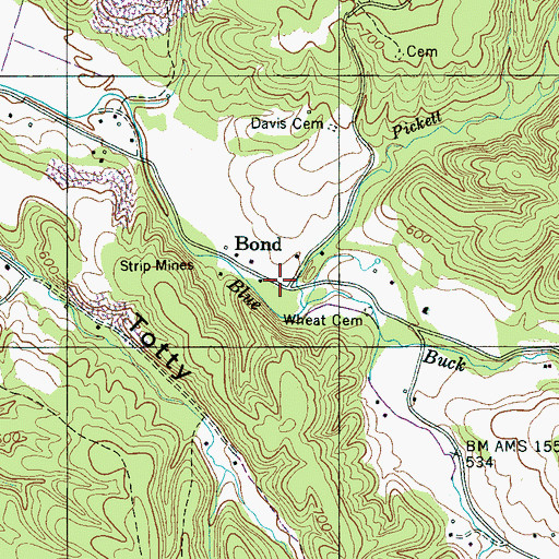Topographic Map of Bond, TN