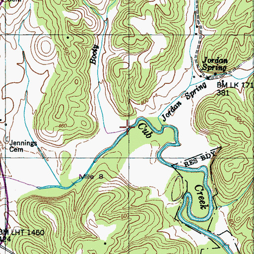 Topographic Map of Booty Branch, TN
