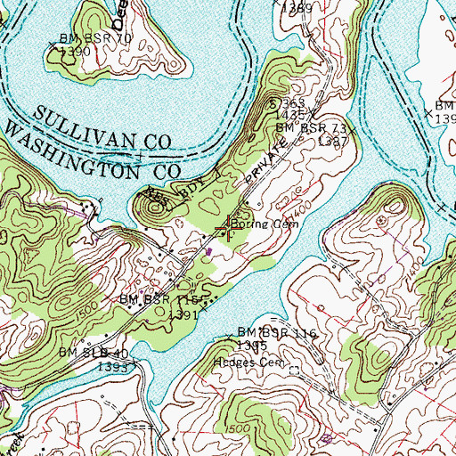 Topographic Map of Boring Cemetery, TN
