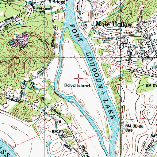 Topographic Map of Boyd Island, TN