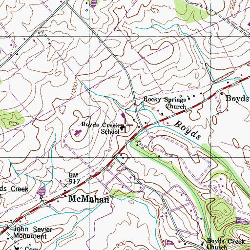 Topographic Map of Boyds Creek School, TN