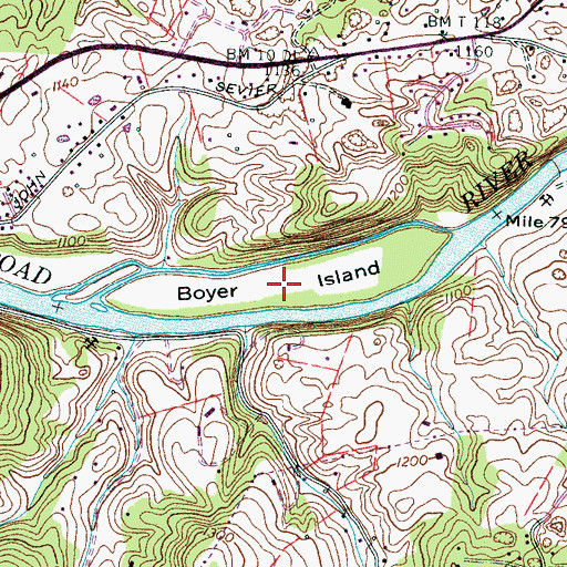 Topographic Map of Boyer Island, TN