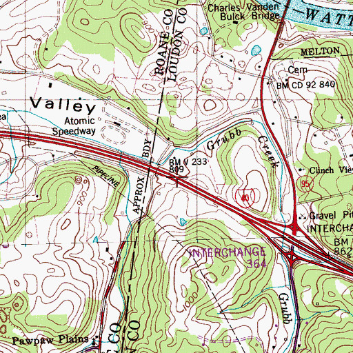 Topographic Map of Bradbury Valley, TN