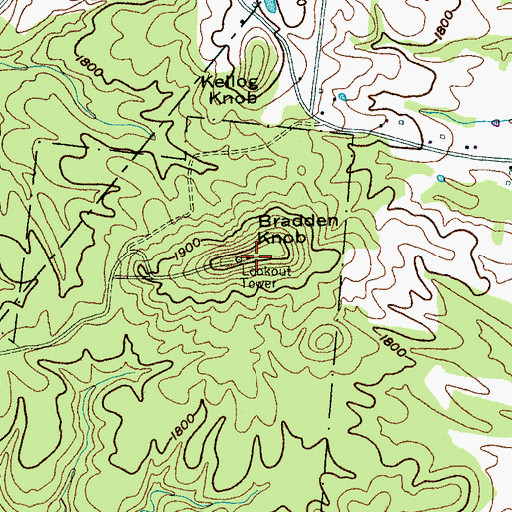 Topographic Map of Bradden Knob, TN
