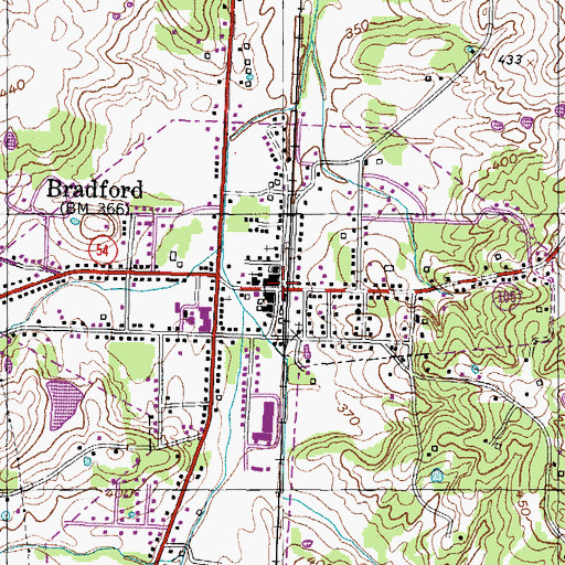 Topographic Map of Bradford, TN
