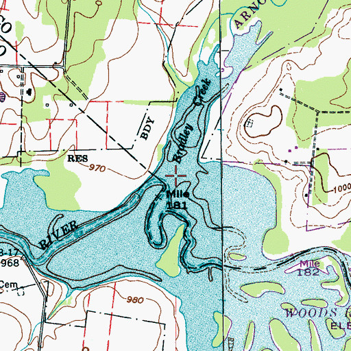 Topographic Map of Bradley Creek, TN