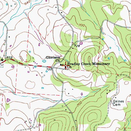 Topographic Map of Bradley Creek Missionary Church, TN