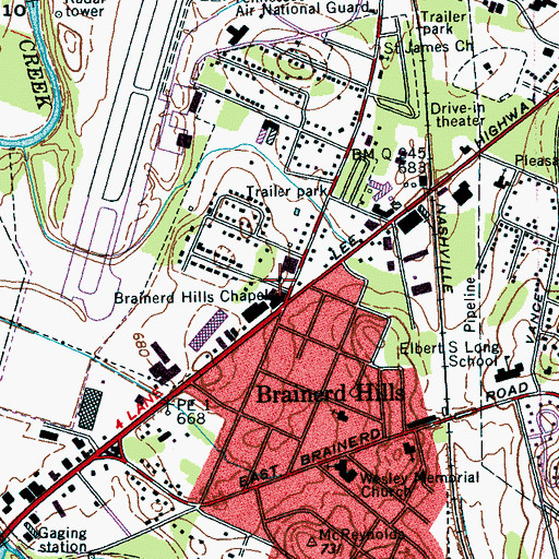 Topographic Map of Brainerd Hills Chapel, TN