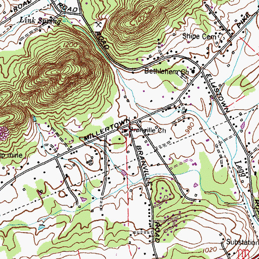 Topographic Map of Branville Church, TN