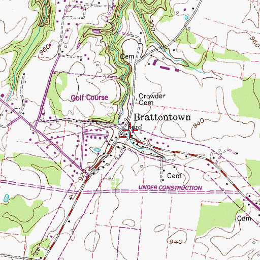 Topographic Map of Brattontown, TN