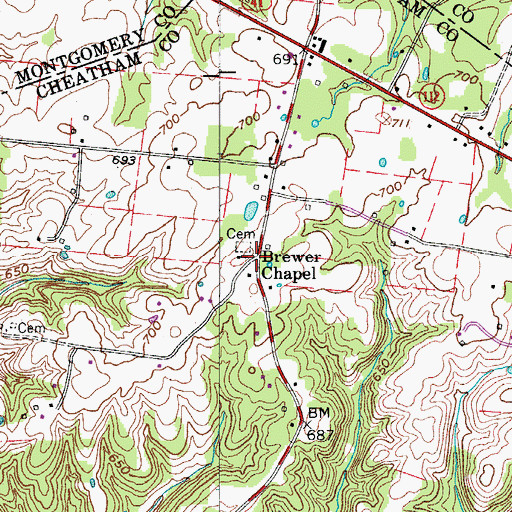 Topographic Map of Brewer Chapel, TN
