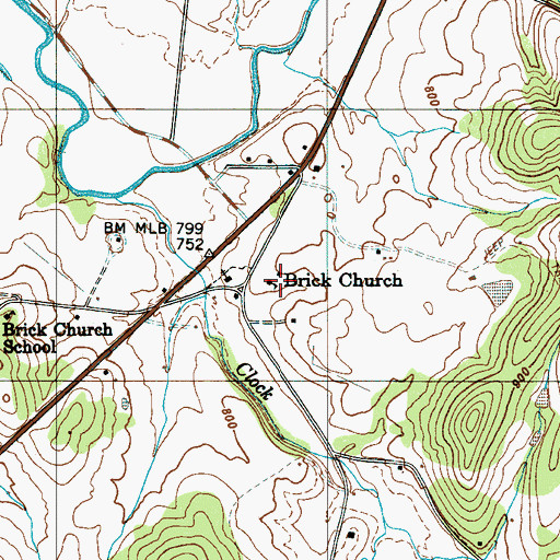 Topographic Map of Brick Church, TN