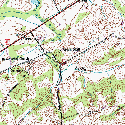Topographic Map of Brick Mill, TN
