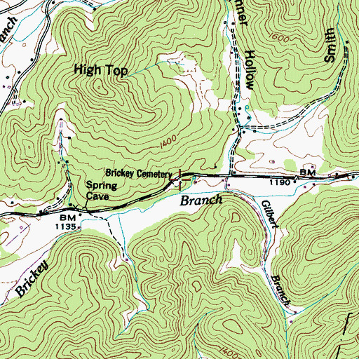 Topographic Map of Brickey Cemetery, TN