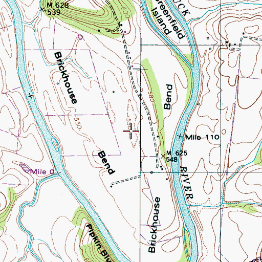 Topographic Map of Brickhouse Bend, TN