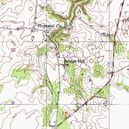 Topographic Map of Bridge Hill Church, TN