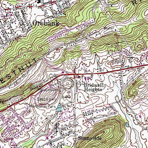 Topographic Map of Bridwell Heights, TN