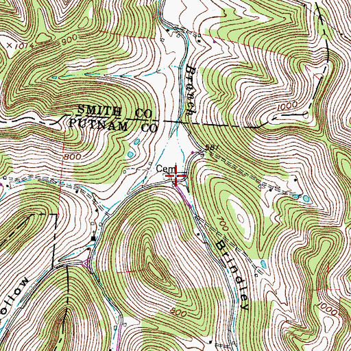 Topographic Map of Brindley Hollow, TN