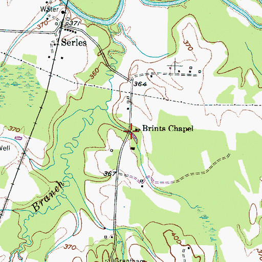 Topographic Map of Brints Chapel, TN