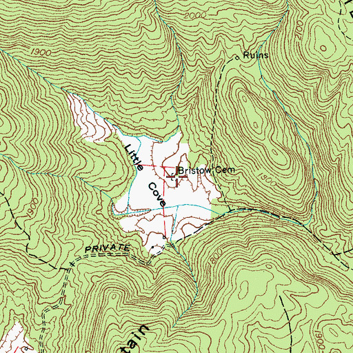 Topographic Map of Bristow Cemetery, TN