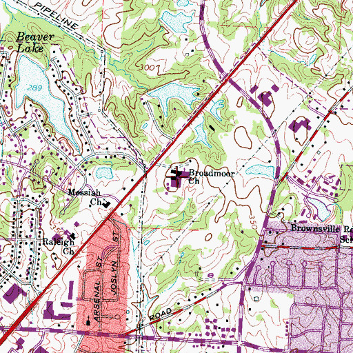 Topographic Map of Broadmoor Church, TN