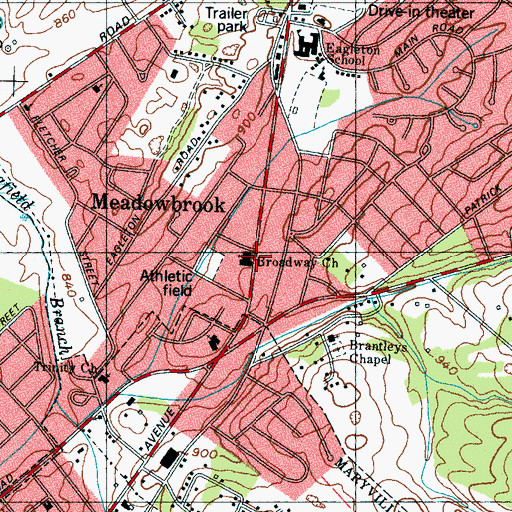 Topographic Map of Broadway Baptist Church, TN