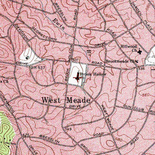 Topographic Map of Brook Hollow Church, TN