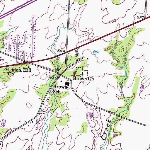 Topographic Map of Brown Church, TN