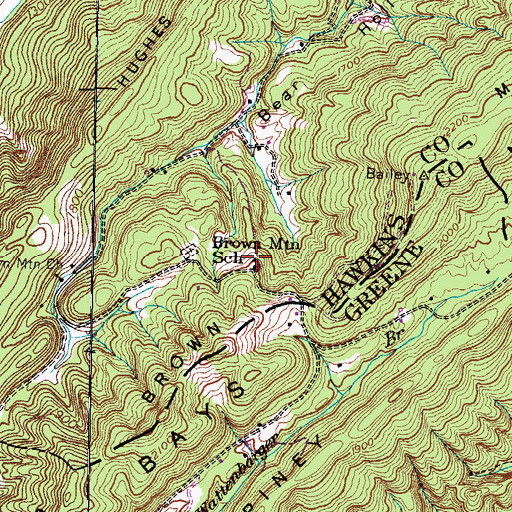 Topographic Map of Brown Mountain School, TN