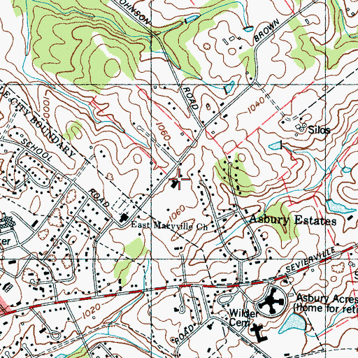 Topographic Map of Brown School, TN