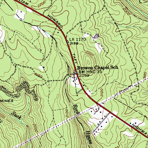 Topographic Map of Browns Chapel School, TN