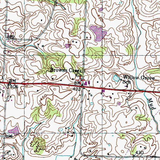 Topographic Map of Browns Creek Church, TN