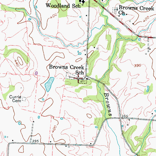 Topographic Map of Browns Creek School, TN