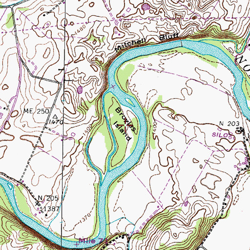 Topographic Map of Broyles Island, TN