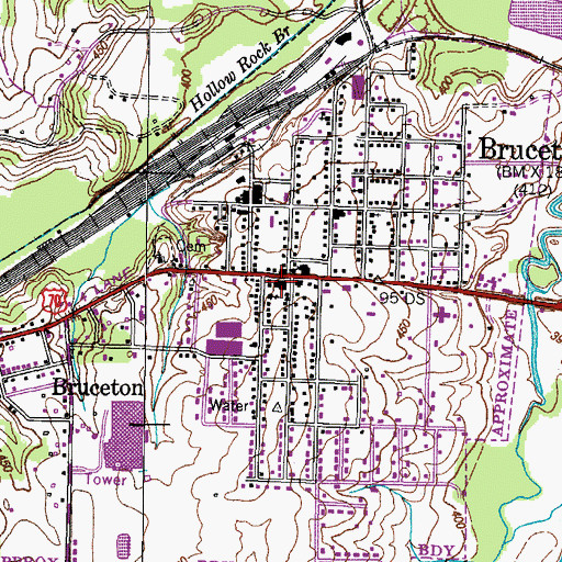 Topographic Map of Bruceton, TN