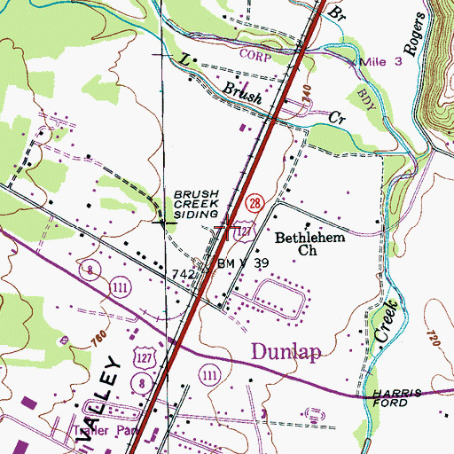 Topographic Map of Brush Creek Siding, TN