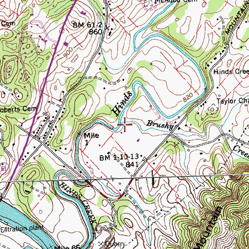 Topographic Map of Brushy Creek, TN
