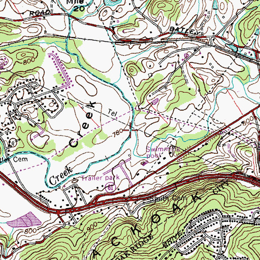 Topographic Map of Brushy Fork, TN