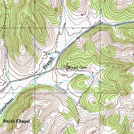 Topographic Map of Bryant Cemetery, TN