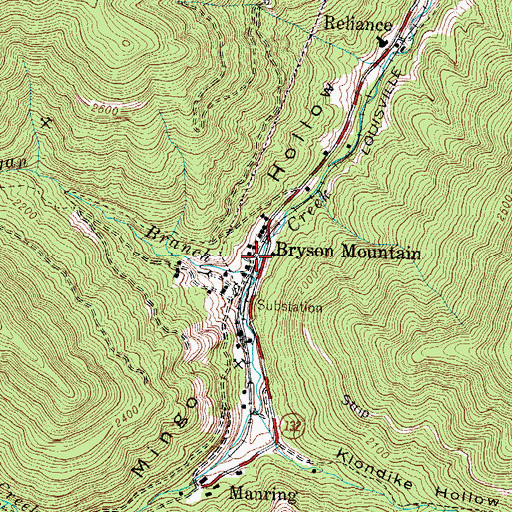 Topographic Map of Bryson Mountain, TN