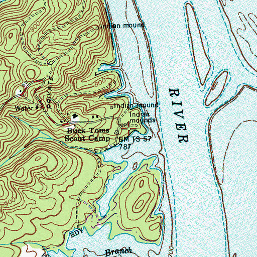 Topographic Map of Buck Toms Scout Camp, TN