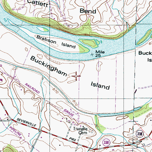 Topographic Map of Buckingham Island, TN