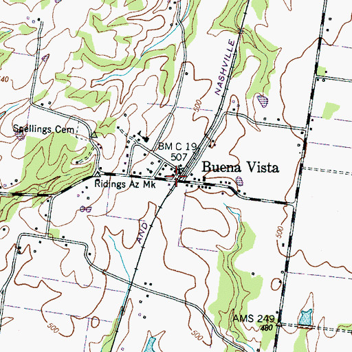 Topographic Map of Buena Vista, TN