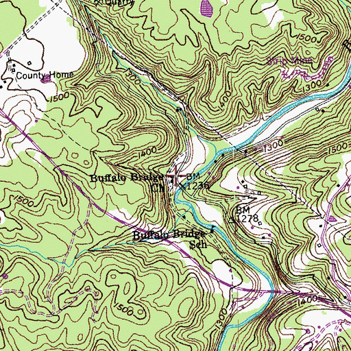 Topographic Map of Buffalo Bridge Church, TN