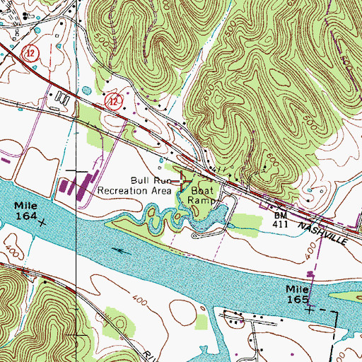 Topographic Map of Bull Run Recreation Area, TN