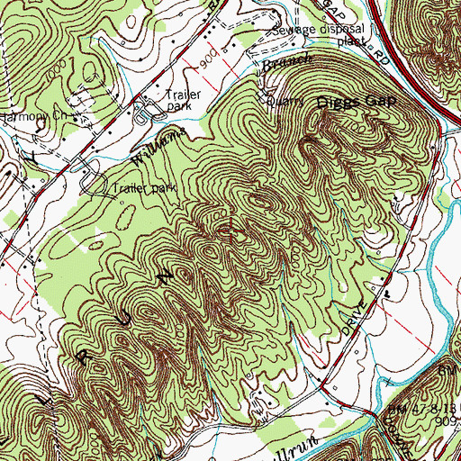Topographic Map of Bullrun Ridge, TN