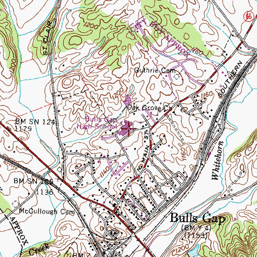 Topographic Map of Bulls Gap High School, TN