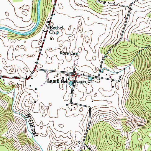 Topographic Map of Burges Church, TN